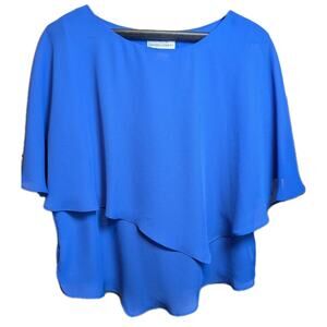 Drapers & Damons Petite Large Cobalt Royal Blue Chiffon Poncho Blouse Chic